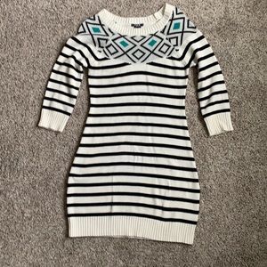 Medium size, sweater dress. Off white and black stripes